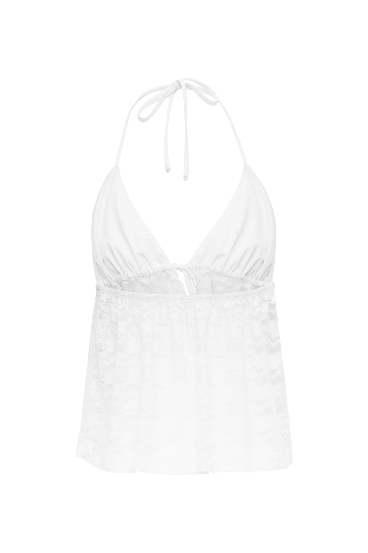 Lace Babydoll Flyaway Halter Top, Snow White, large