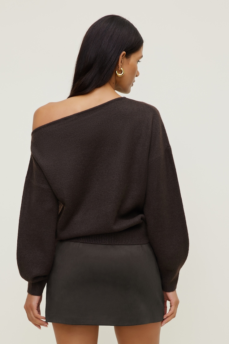 Lola Off Shoulder Sweater Java Brown large
