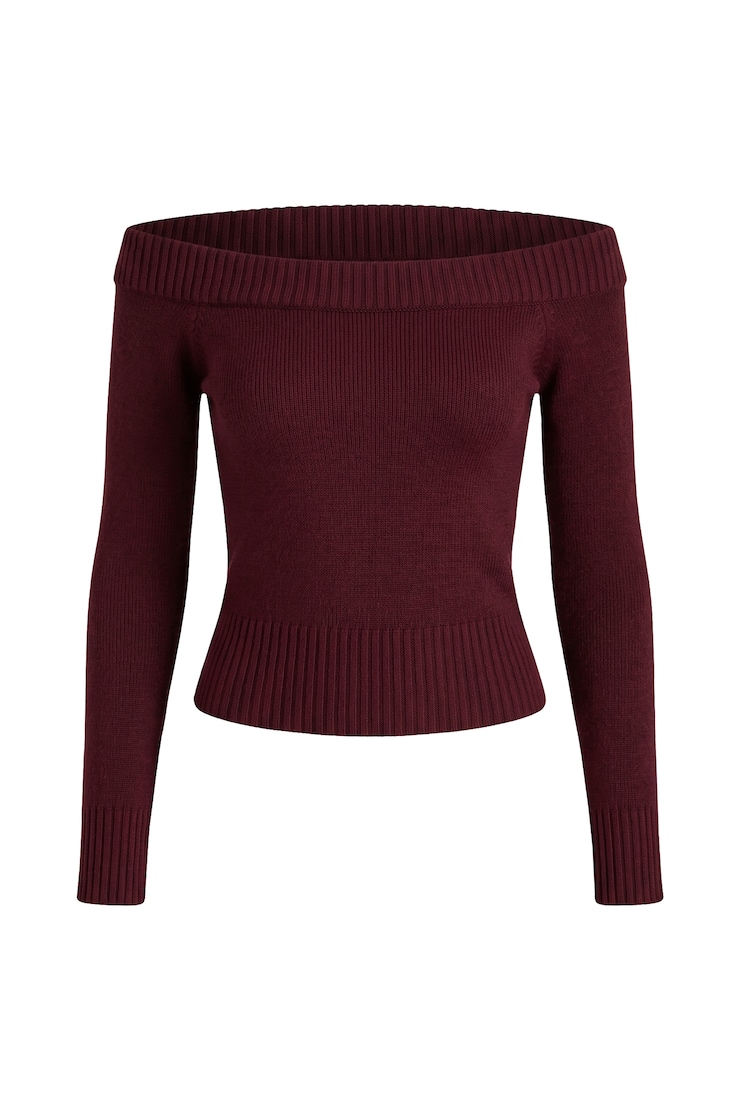Long Sleeve Off Shoulder Top, Burgundy Bite, large