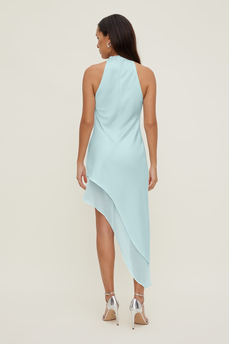 Asymmetric Satin Maxi Dress Wan Blue large
