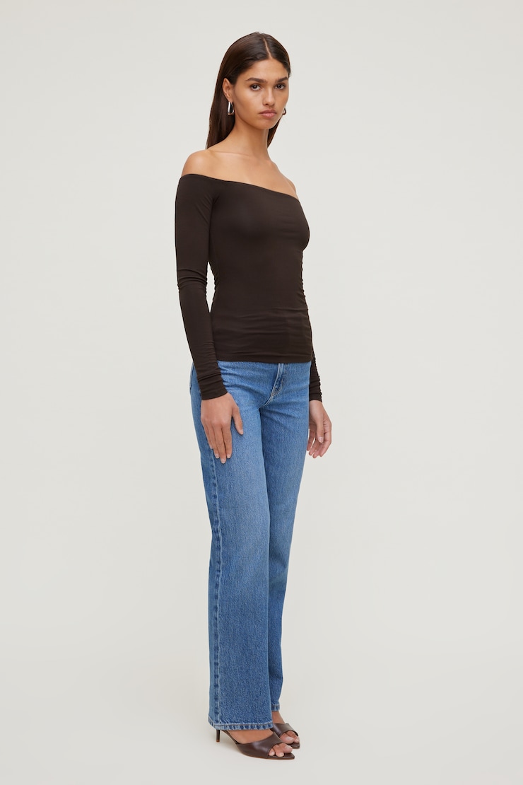 Off Shoulder Long Sleeve Top Java Brown large