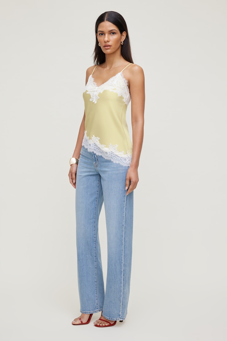 Cassie Asymmetric Lace Satin Cami Pale Yellow large