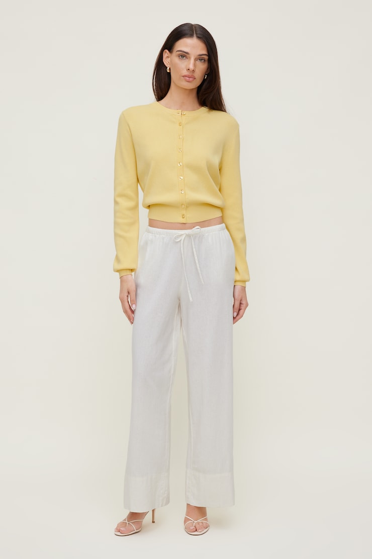 Cardigan à col rond Rebecca Jaune paille italienne large