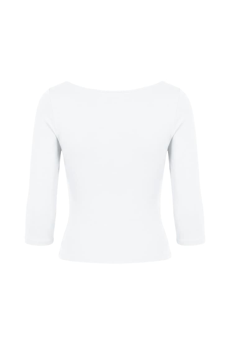Sleek 3/4 Sleeve Boatneck Top, Bright White, large