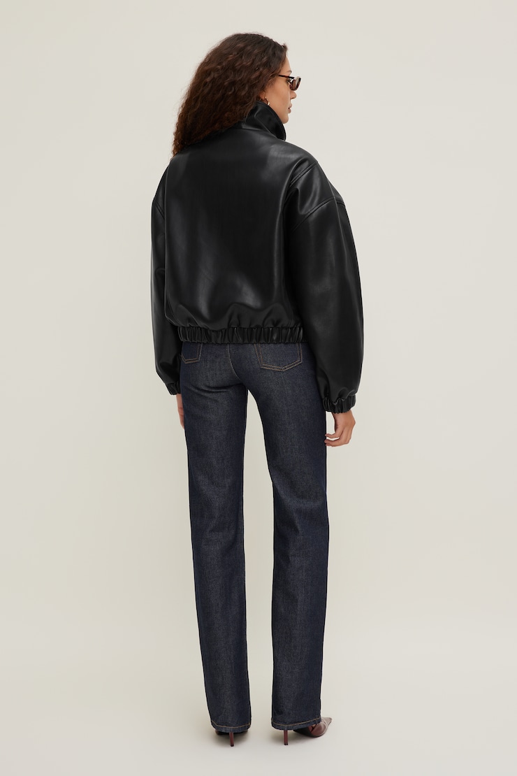 Brynn Faux Leather Bomber Jacket Jet Black large