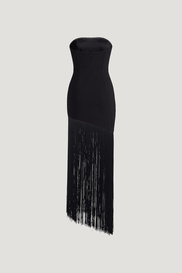 Ponte Fringe Maxi Tube Dress Jet Black large