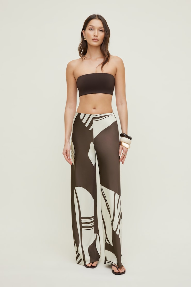 Izzy Wide Leg Satin Pants Brown Abstract large