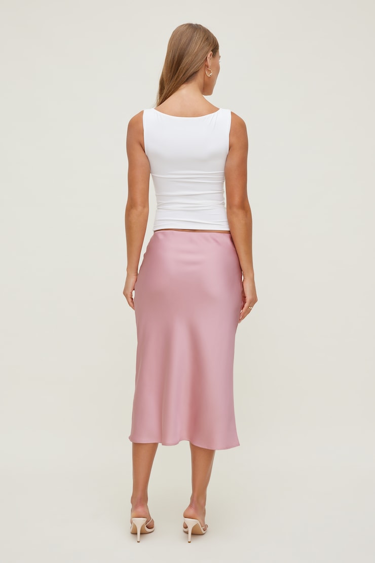 Jupe midi en satin Delila Rose mauve délavé large