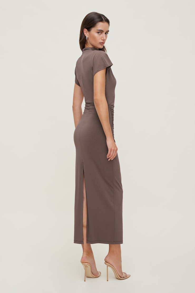 Sculpt Ruched Midi Dress Peppercorn Brown large