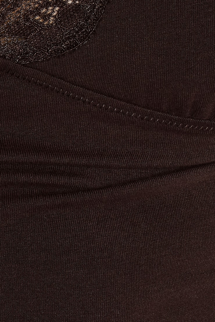 Plunge Lace Trim Cami Top, Chocolate Mousse Brown, large