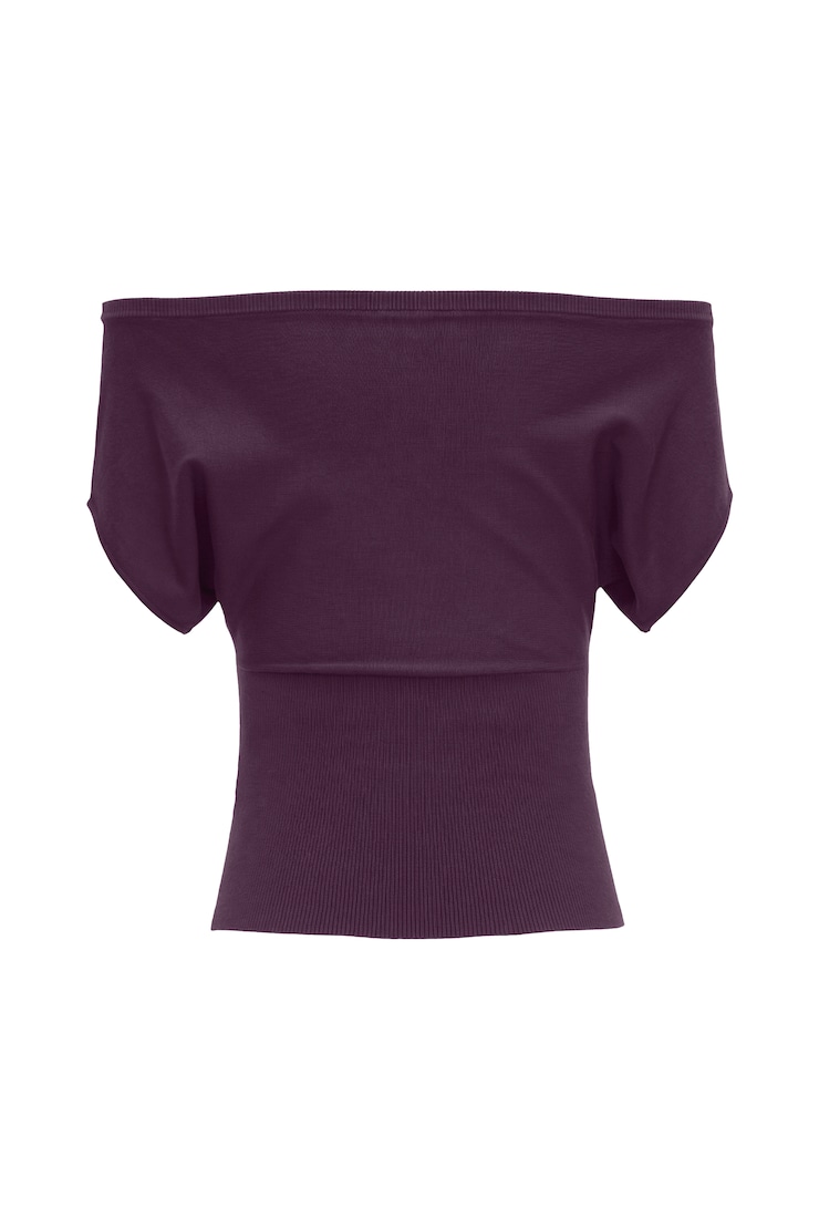 Off Shoulder Short Sleeve Cinch Waist Top, Wild Berry Maroon, large