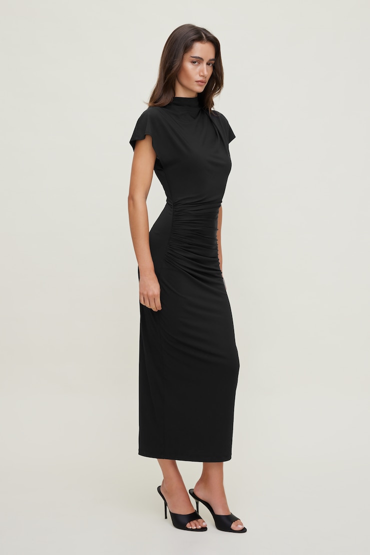 Sculpt Ruched Midi Dress Jet Black large