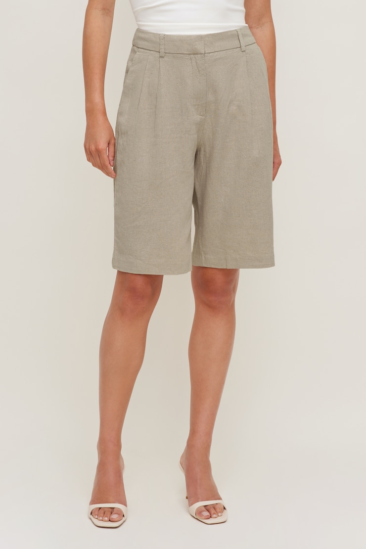 Linen High Rise Bermuda Shorts Natural Linen Beige large