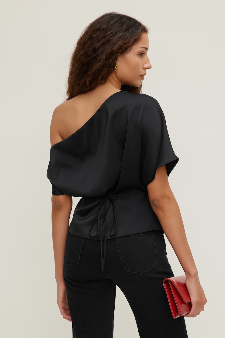 Alexa Satin Blouse Jet Black large