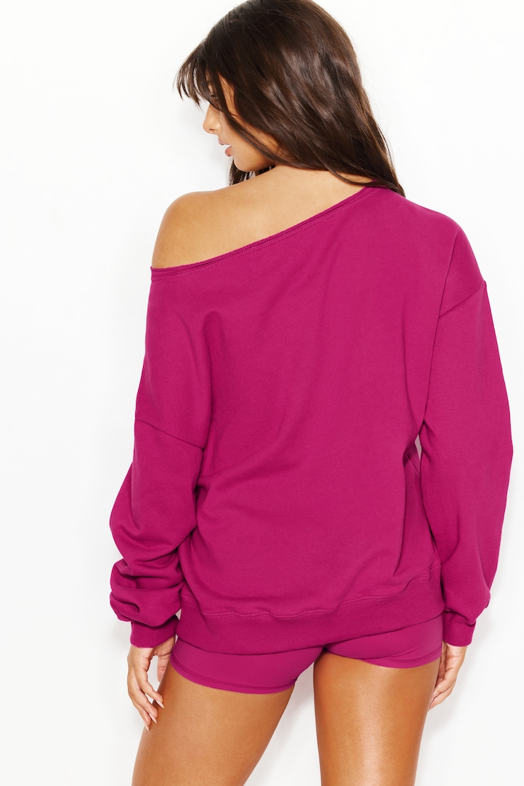 SoftTerry™ Off Shoulder Sweatshirt, Raspberry Cheeks Pink, large