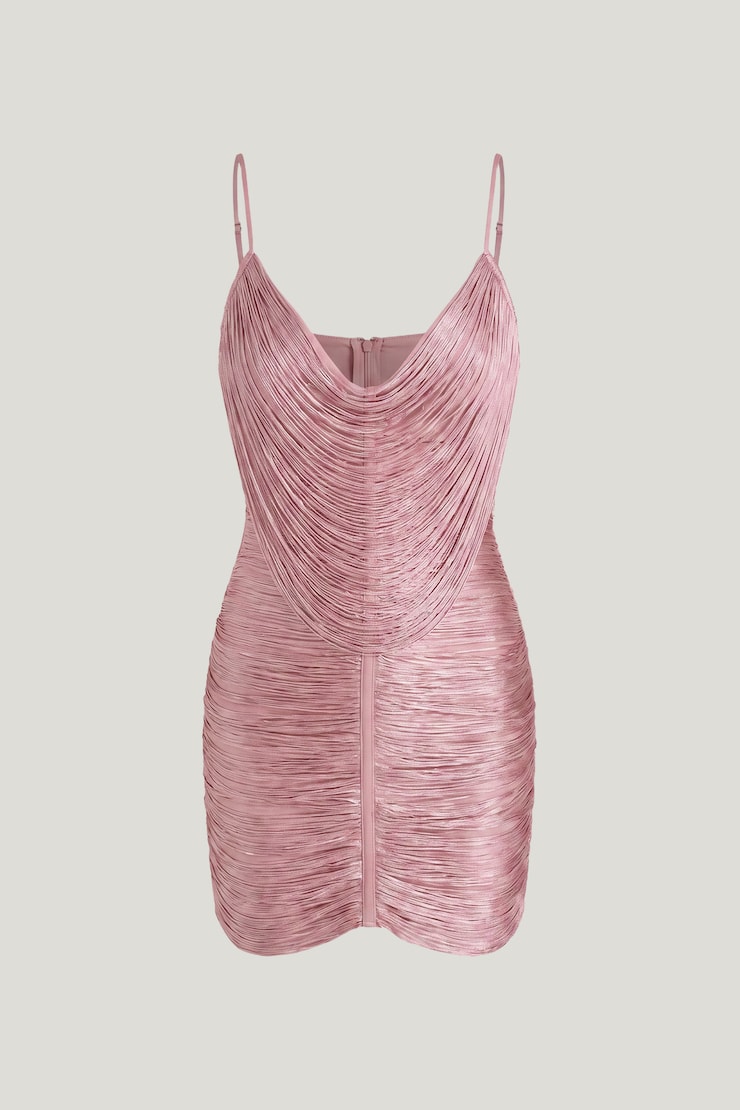 Cowl Fringe Mini Dress Bleached Mauve Pink large