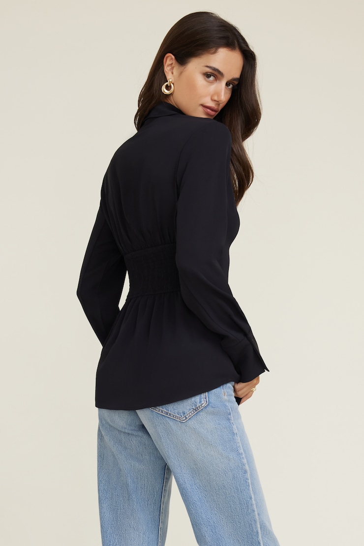 Cinched Waist Fluid Blouse Jet Black large