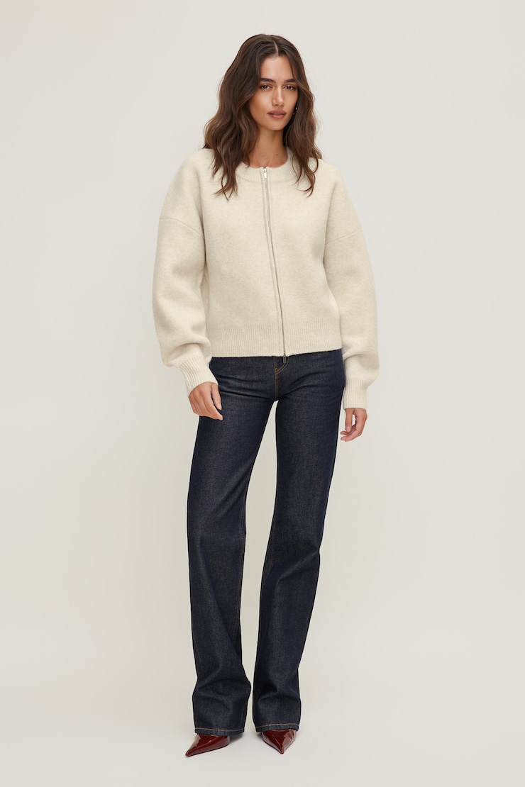 Boxy Zip Cardigan Rainy Day Beige large
