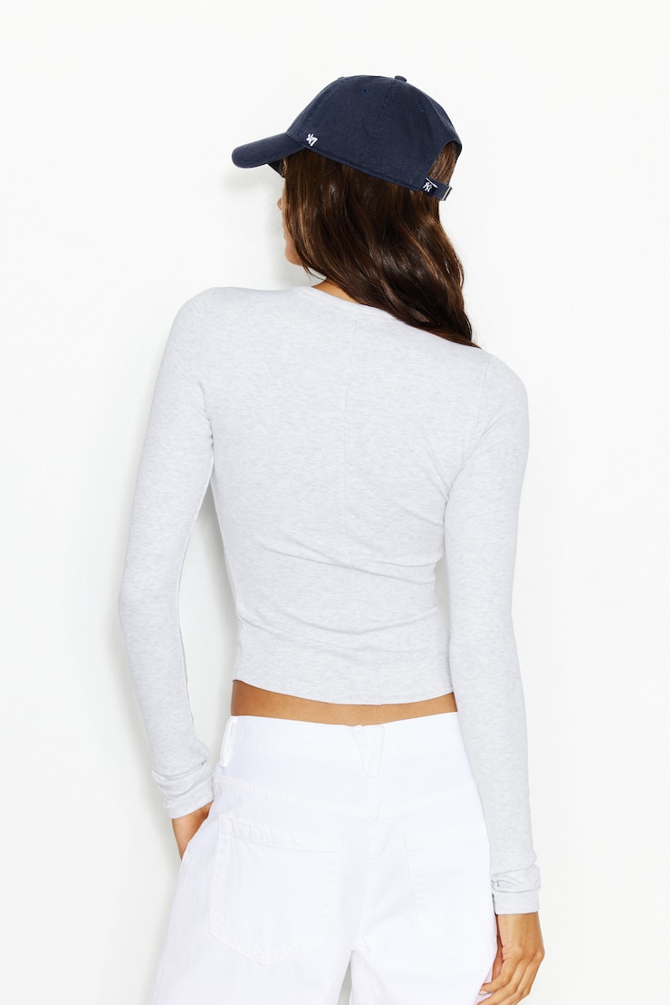 SnatchRib Crewneck Longsleeve Top, Spring Grey Mix, large