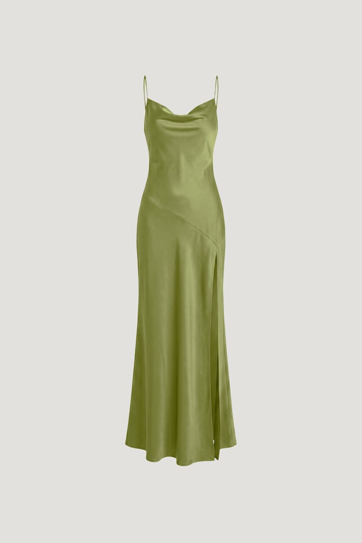 Lucia Satin Maxi Slip Dress Fern Green large