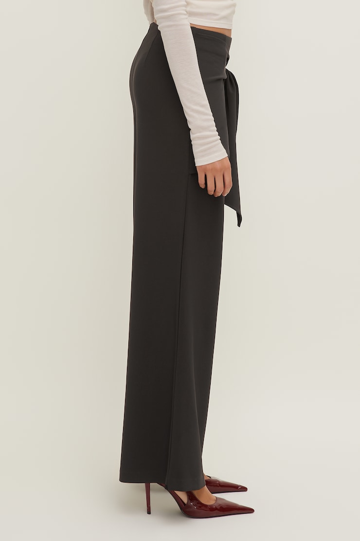 Pantalon à jambe large et attaches Brun torte au chocolat large