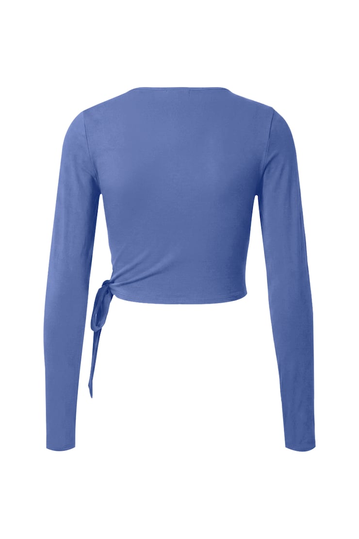 Smooth Long Sleeve Wrap Top, Blue Blush, large