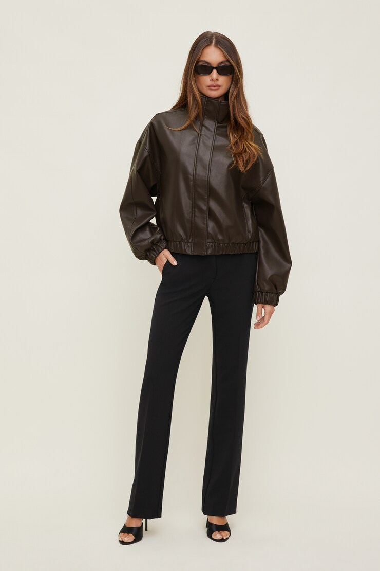 Brynn Faux Leather Bomber Jacket French Mole Brown large