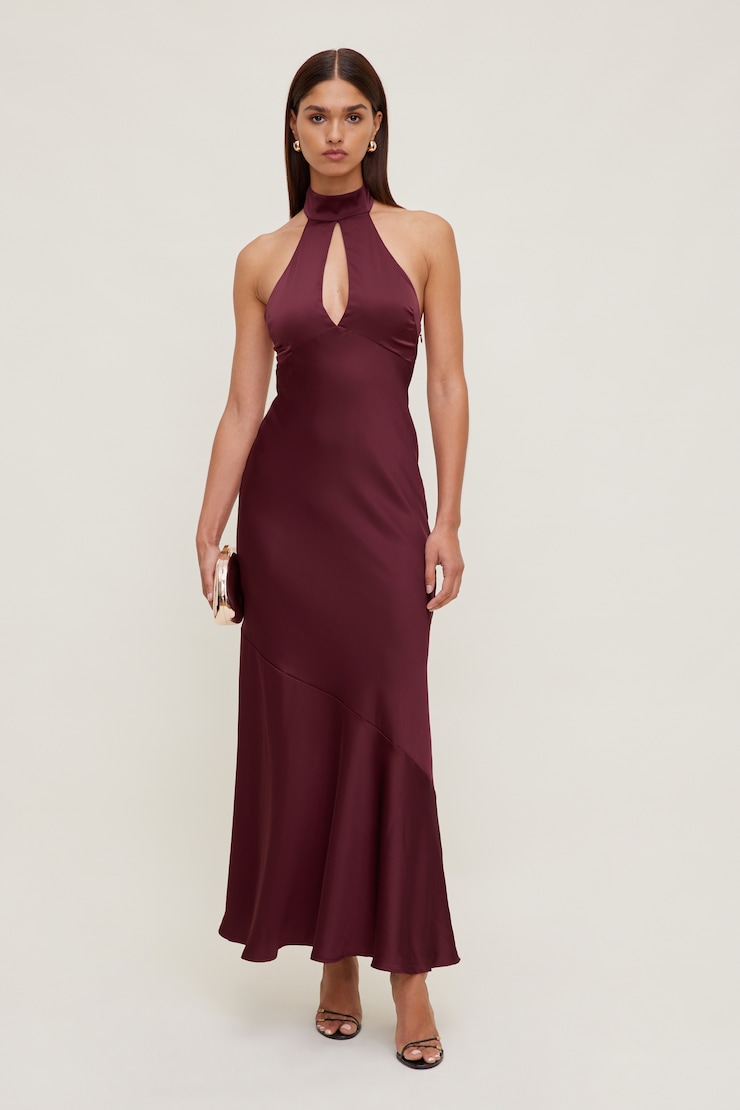 Keyhole Satin Maxi Slip Dress