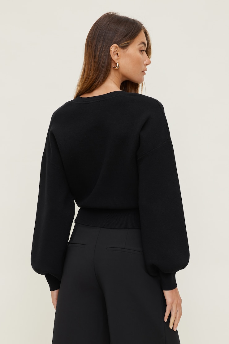 Cinched V Neck Sweater Jet Black large