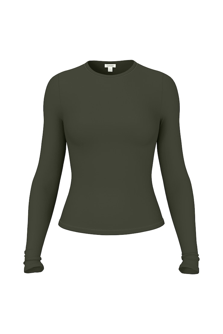 Baretouch Crewneck Long Sleeve Top, Olive Obsession, large
