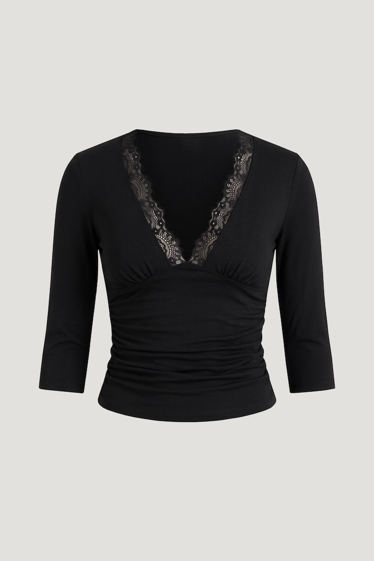 Lace Trim 3/4 Sleeve Top Jet Black large