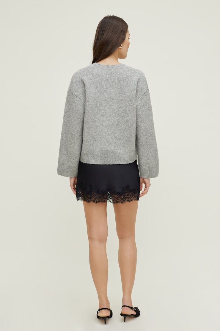 Cardigan décontracté à col en V Mélange gris d’automne large