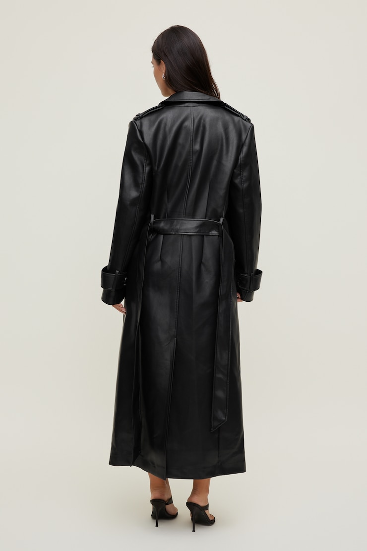 Faux Leather Trench Coat Jet Black large
