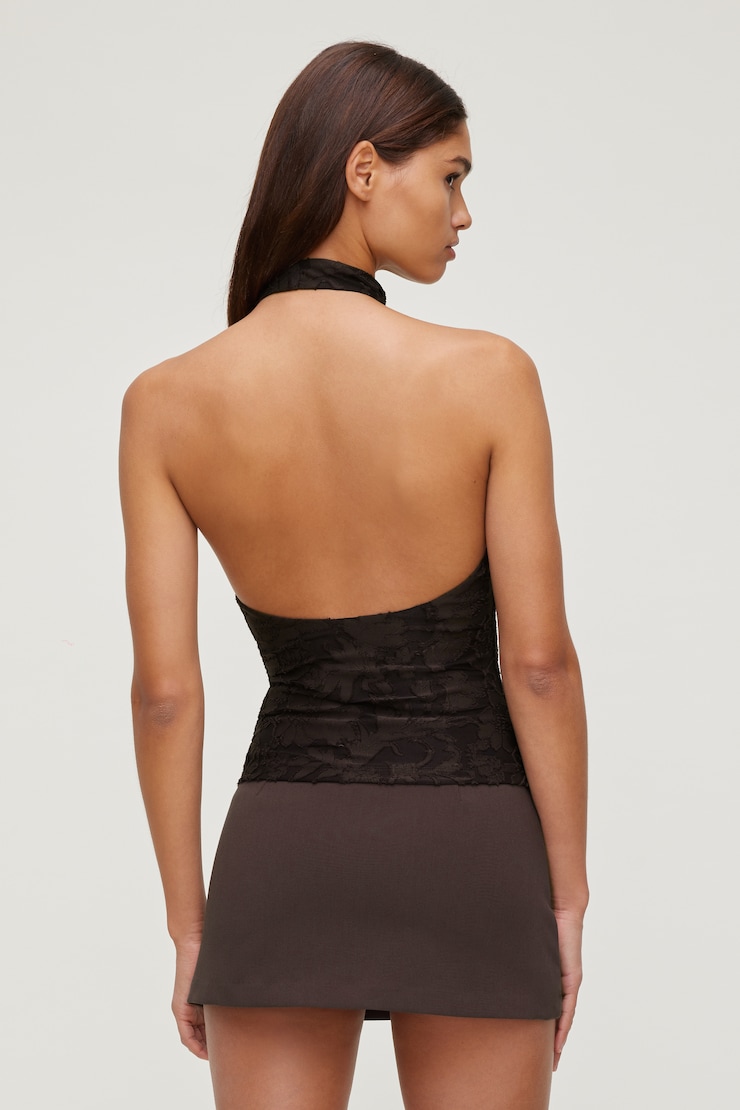 トップス Halterneck Checkjacquard Tops Jacquard Halter Top Brown | Dynamite