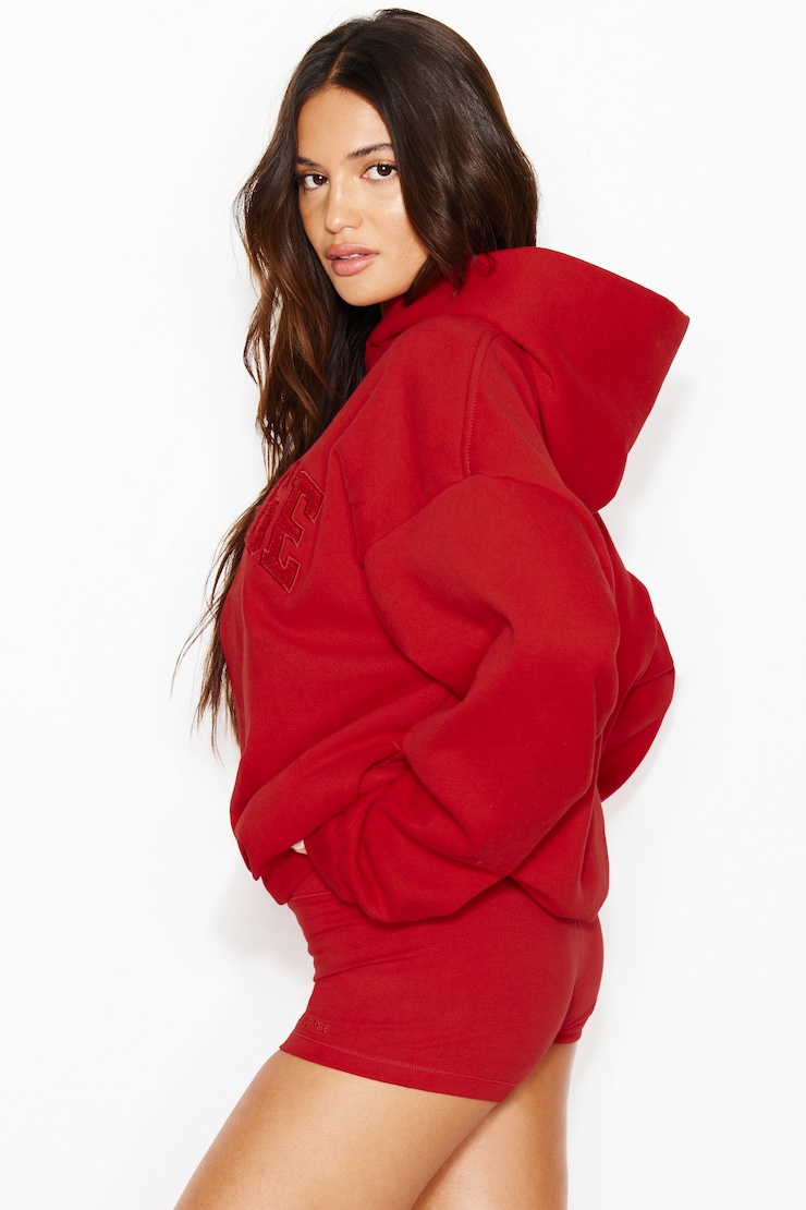 UltraFleece Hoodie, Scarlet Flame Red with Chenille Garage Logo, large