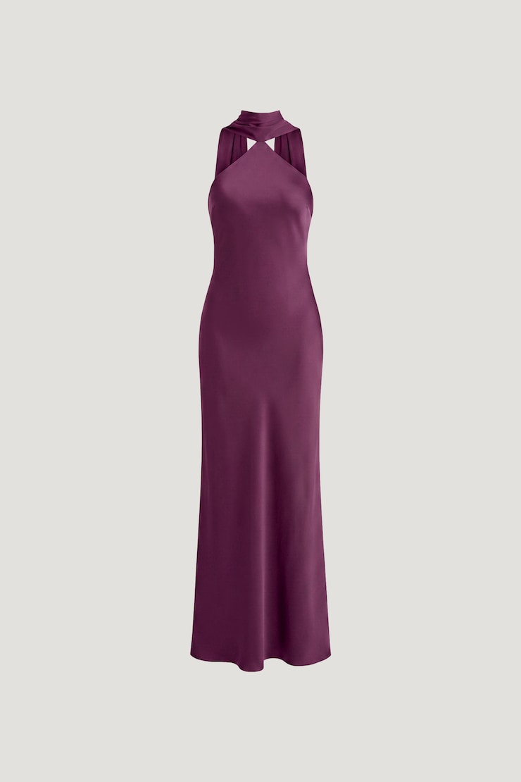Halter Scarf Satin Maxi Dress Plum Caspia Purple large