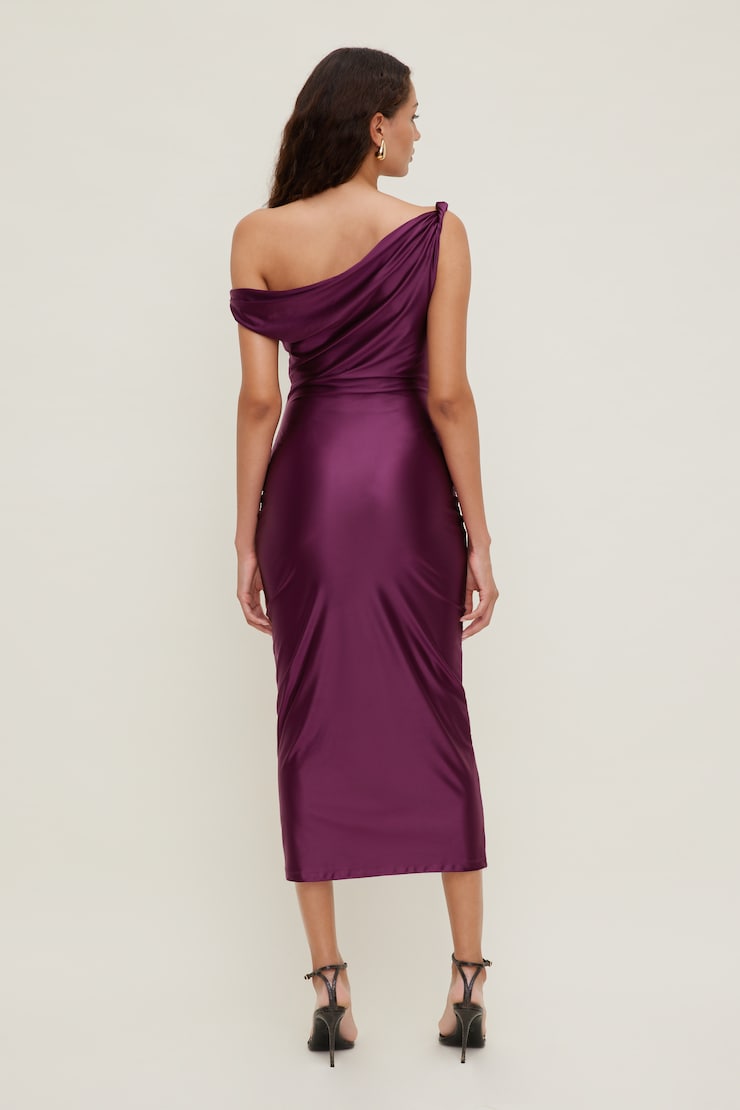 Jayde Stretch Satin Midi Dress Plum Caspia Purple large
