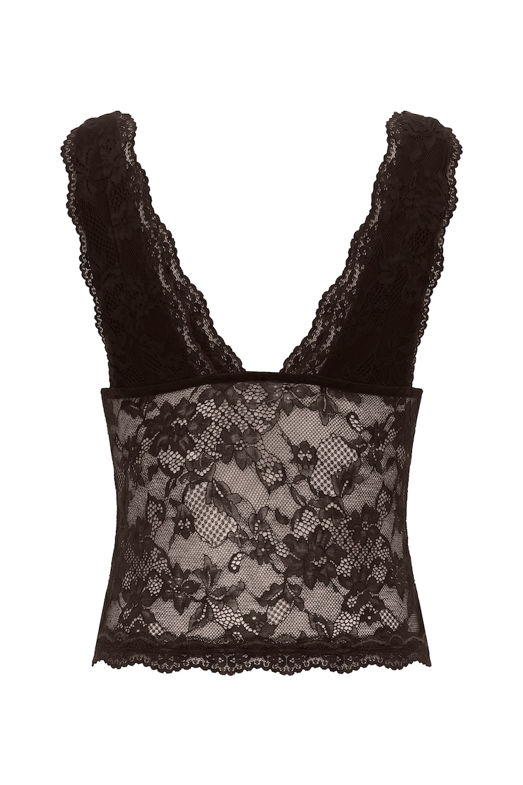 Lace Plunge Tank Top, Chocolate Mousse Brown, large