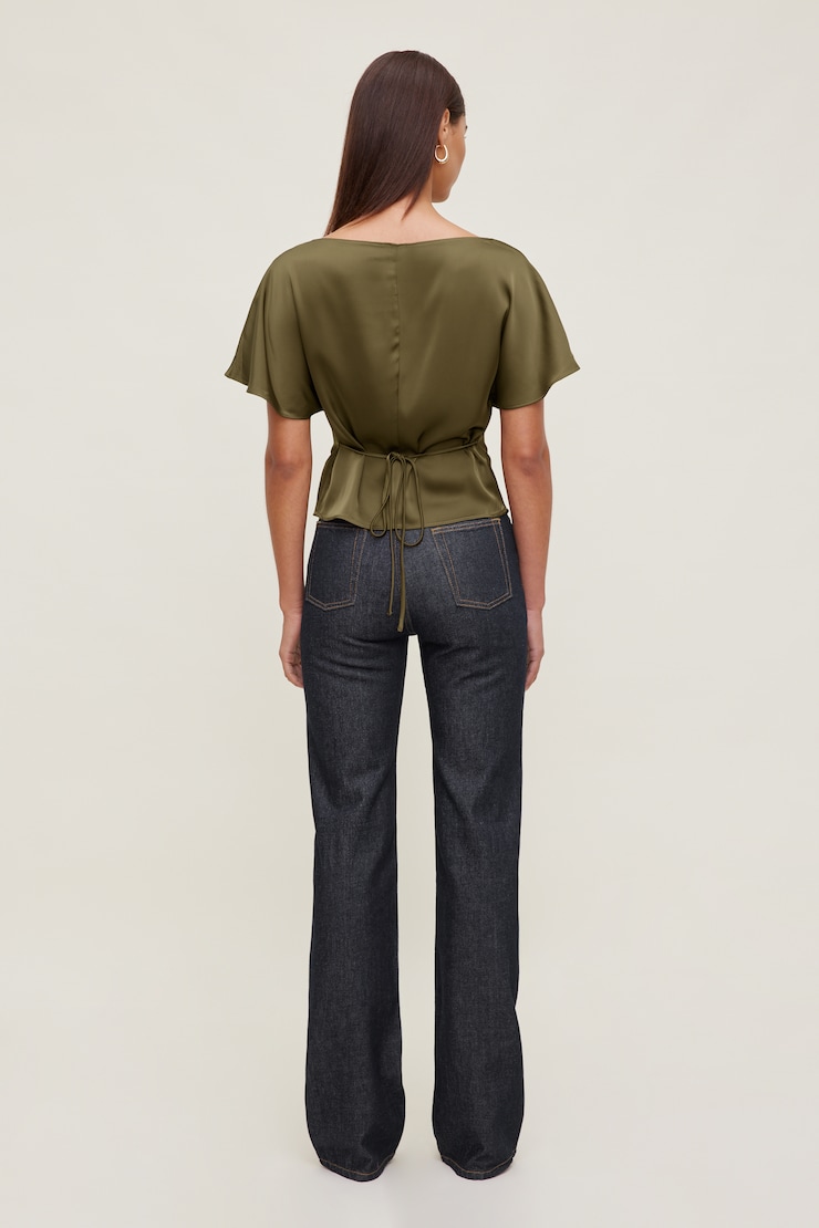 Farra Satin Blouse Dark Olive Khaki large