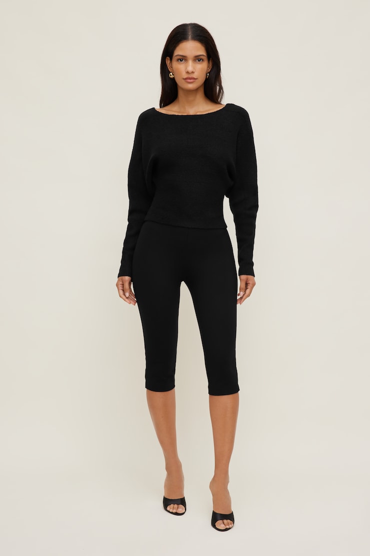 Cinched Boat Neck Sweater Jet Black large