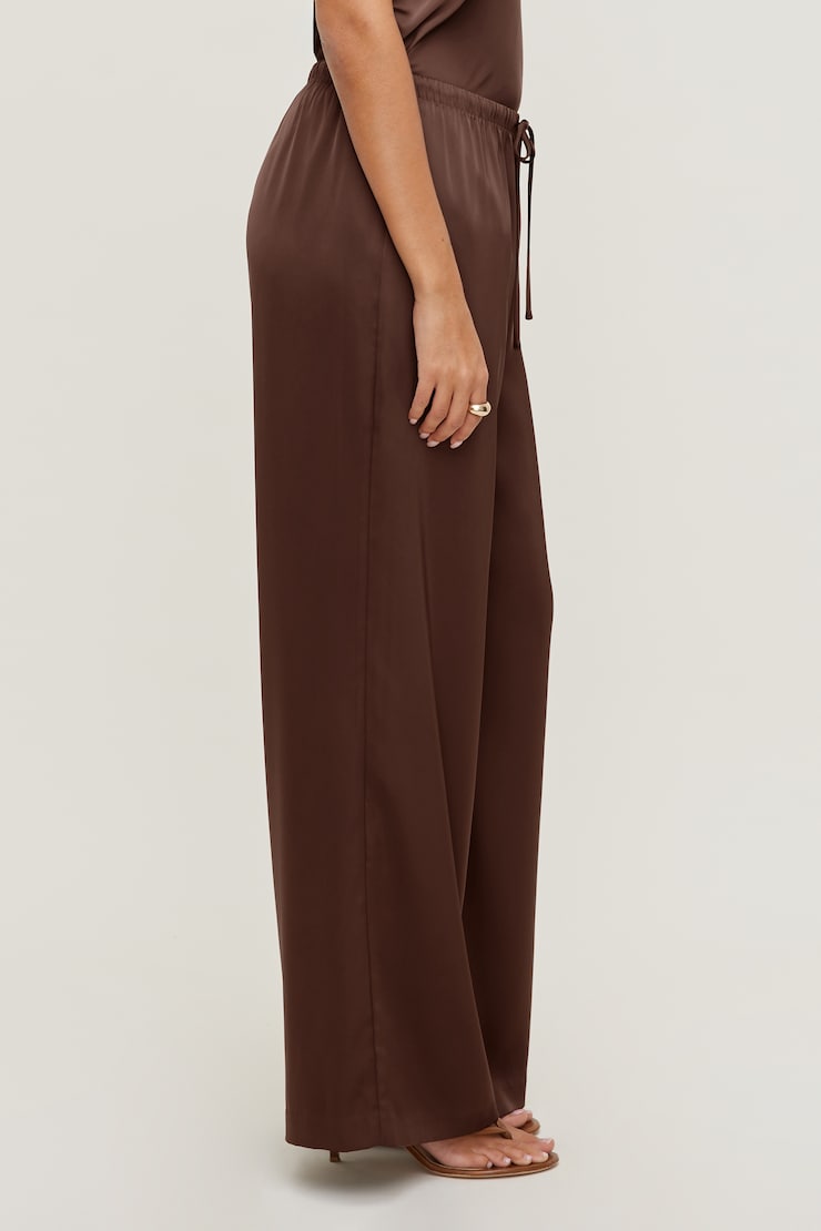 Leo Satin Wide Leg Pants Rustwood Brown large