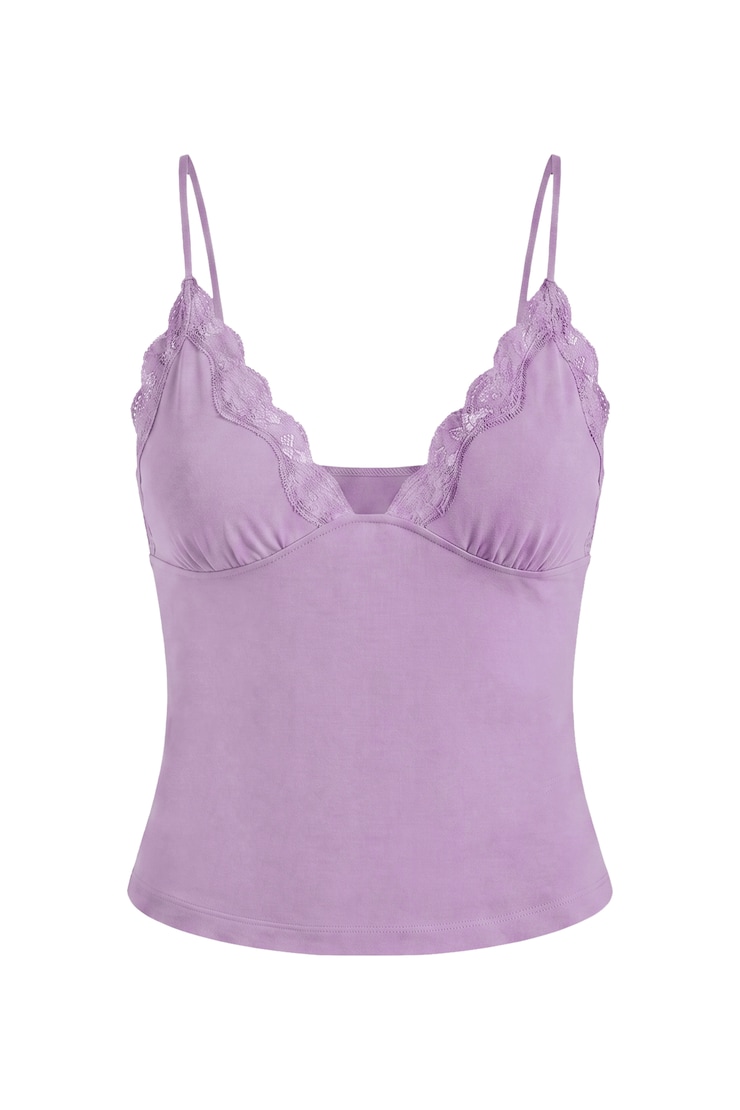 Plunge Lace Trim Cami Top, Charged Lilac Purple, large