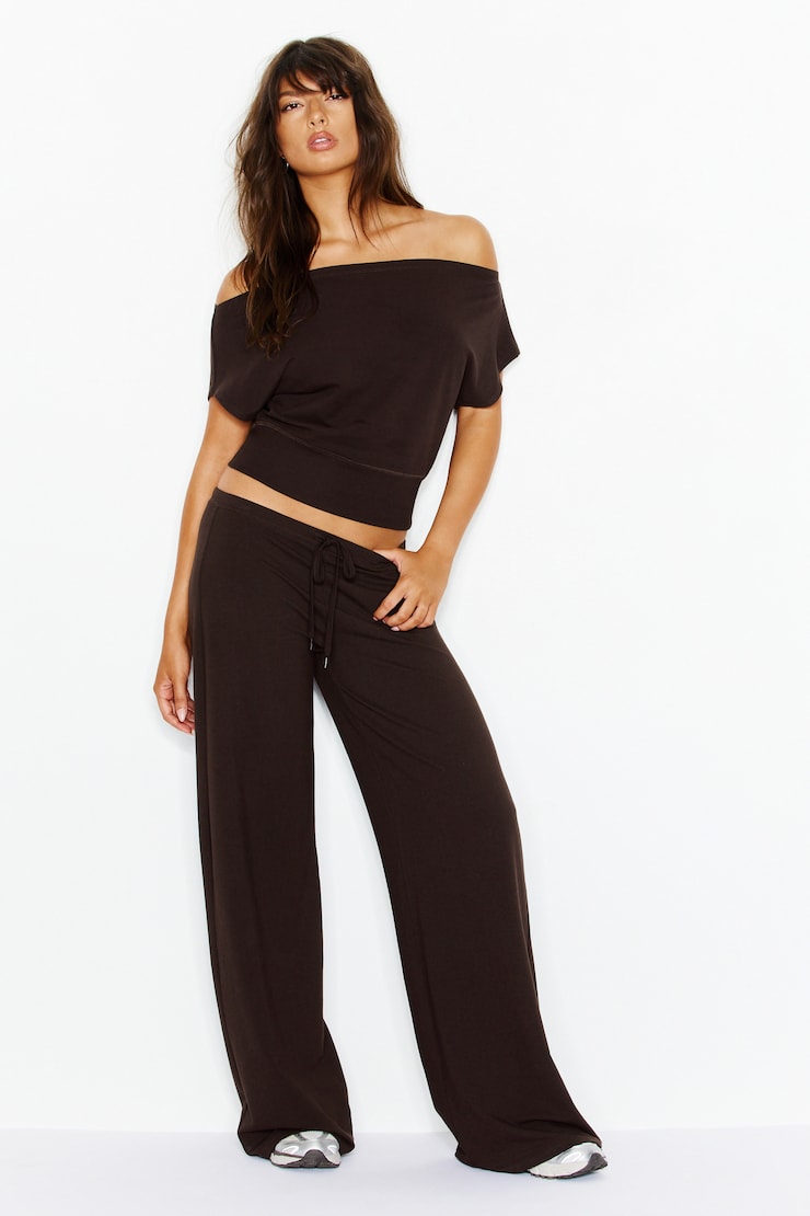 StretchTerry™ Off Shoulder Top, Chocolate Mousse Brown, large