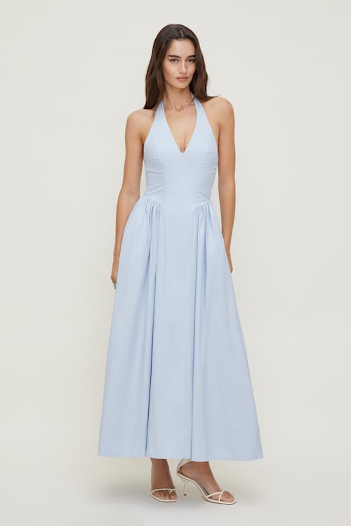 blue slip dress mini Delft Combo Rosarium Fleur Silk Linen Maxi Dress main image 0
