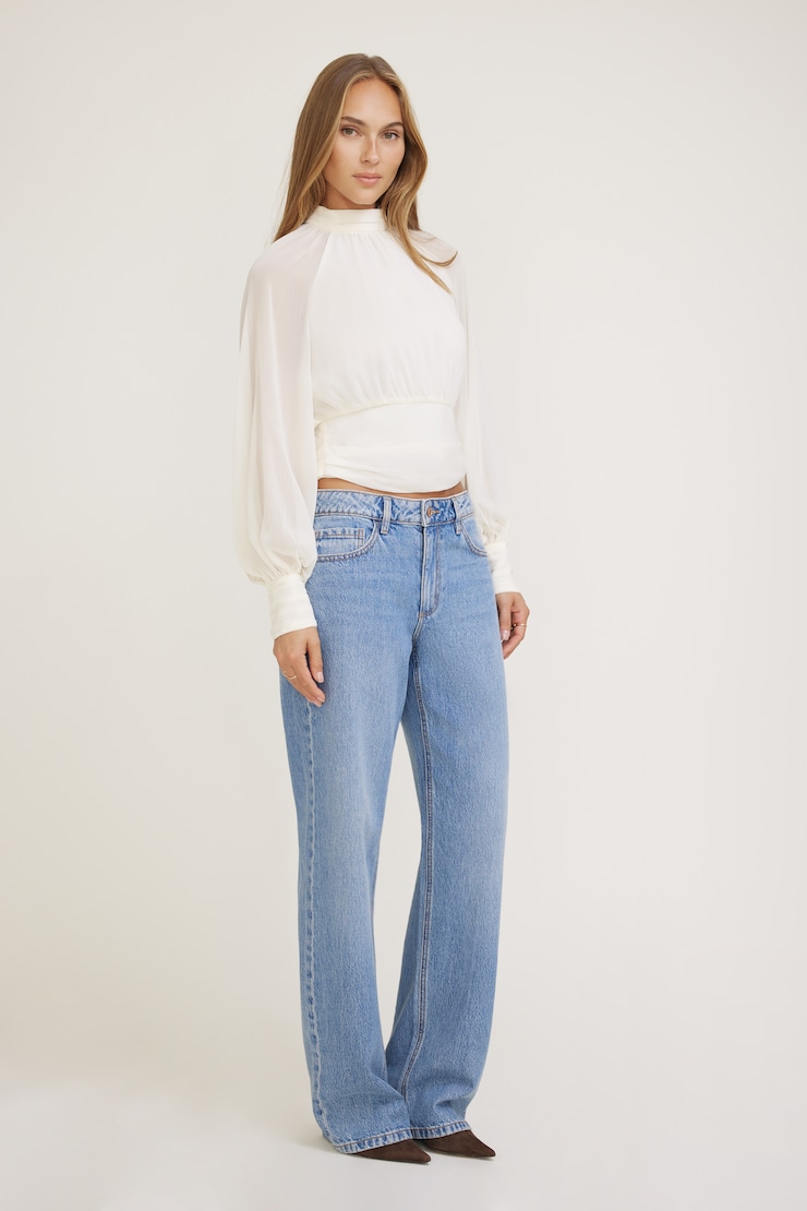 Mock Neck Chiffon Blouse Sea Salt Off White large