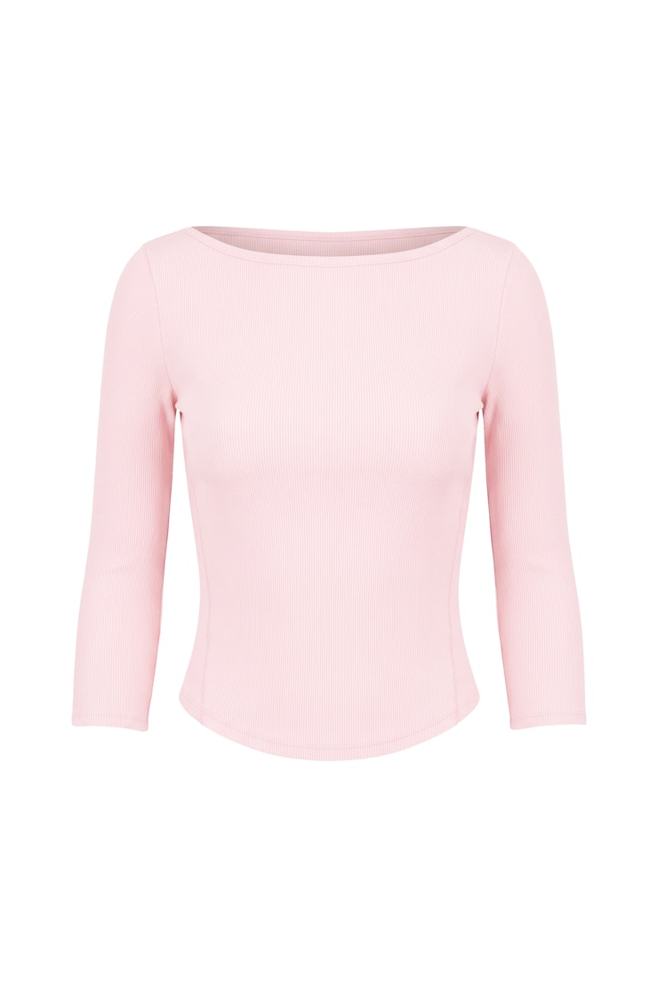 SnatchRib 3/4 Sleeve Top, Pink, large