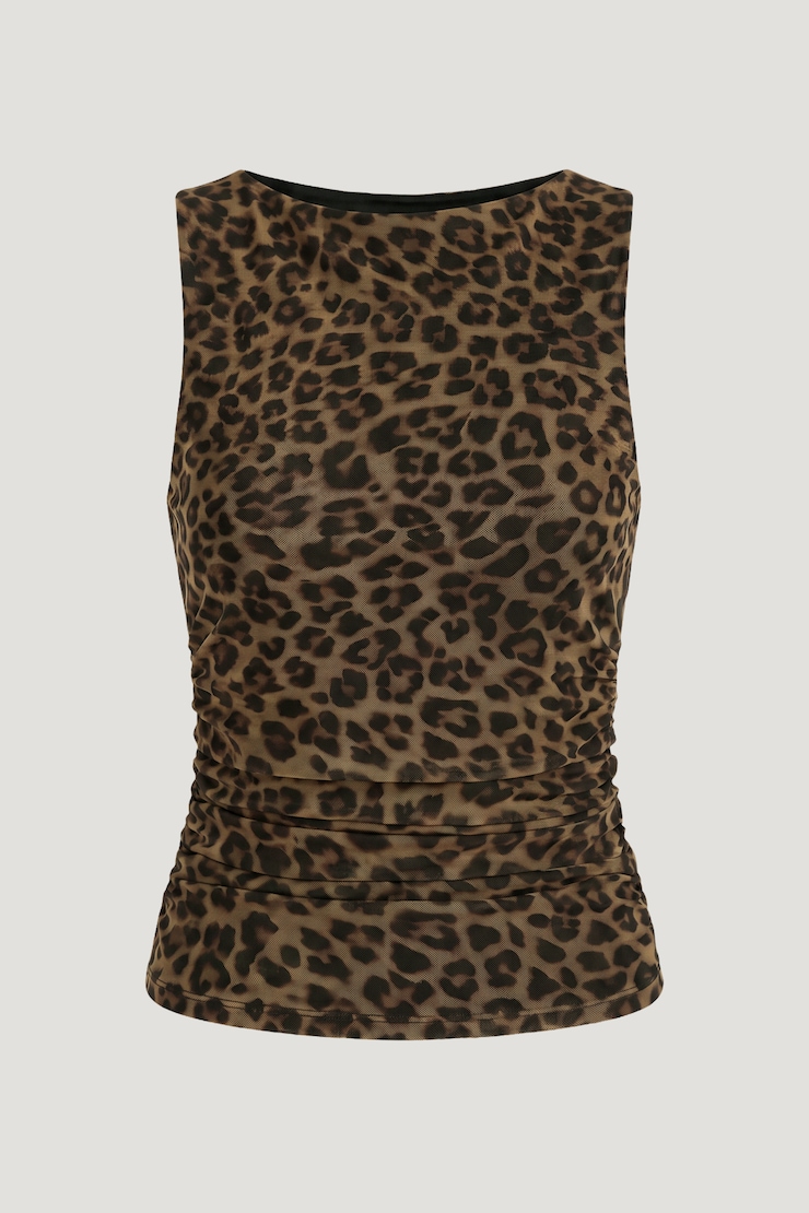 Nola Printed Mesh Tank Top Leopard Brown large