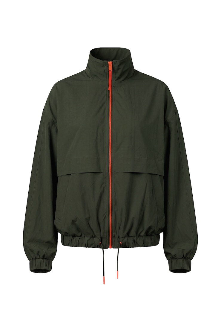 Long Water Repellent Windbreaker, Olive Obsession/Spicy Paloma Orange, large