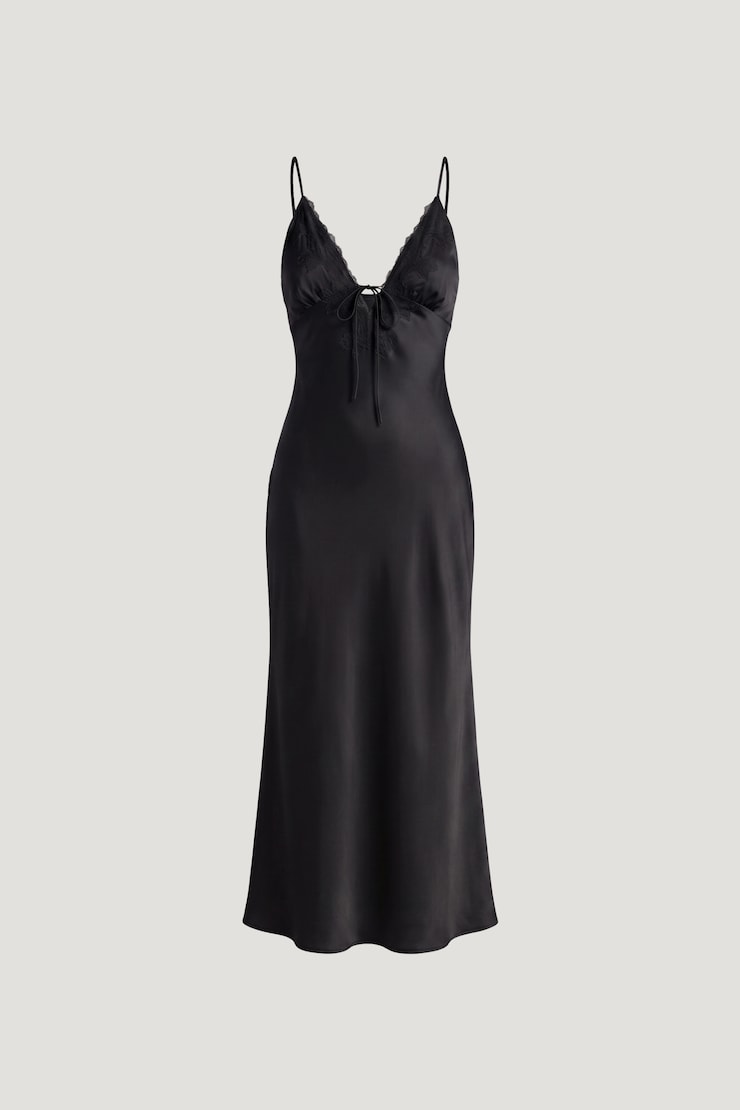 Lace Satin Maxi Dress Jet Black large