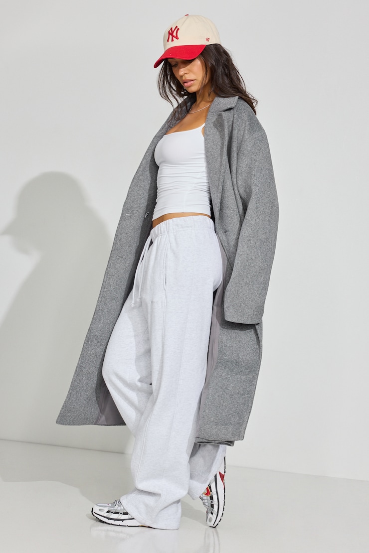 Oversized Long Felted Trench Coat Gray | Garage
